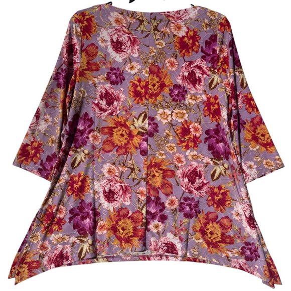 Floral Jacquard Knit 3/4 Sleeve Womens Top Sweet Violet PM By JM Collection - Picture 3 of 7